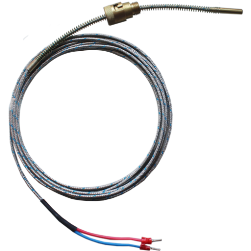Novus Sensor de Temperatura Ajustable Serie FSB (Termocupla J / Pt100) con Adaptador de Bayoneta, Resorte de Compresión y Cable Trenzado para Maquinaria Plástica