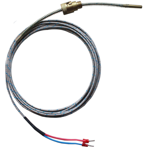 Novus Sensor de Temperatura Ajustable Serie FSB (Termocupla J / Pt100) con Adaptador de Bayoneta, Resorte de Compresión y Cable Trenzado para Maquinaria Plástica