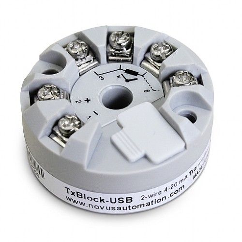 Transmisor de Temperatura de Cabezal Novus TxBlock-USB (4-20mA) - Entrada Universal, Configurable por USB y Alta Precisión