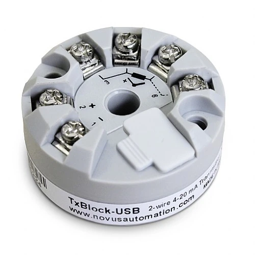 Transmisor de Temperatura de Cabezal Novus TxBlock-USB (4-20mA) - Entrada Universal, Configurable por USB y Alta Precisión