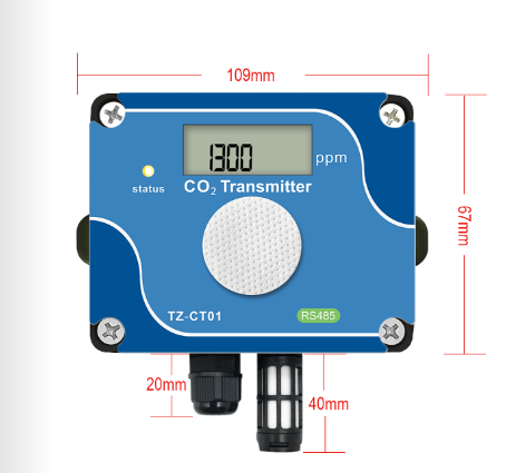 Transmisor de CO₂ Tzone TZ-CT01 con Tecnología NDIR de Doble Haz, Salida RS485 Modbus, Rango 0-10,000 ppm y Pantalla LCD para Control de Ventilación y Agricultura
