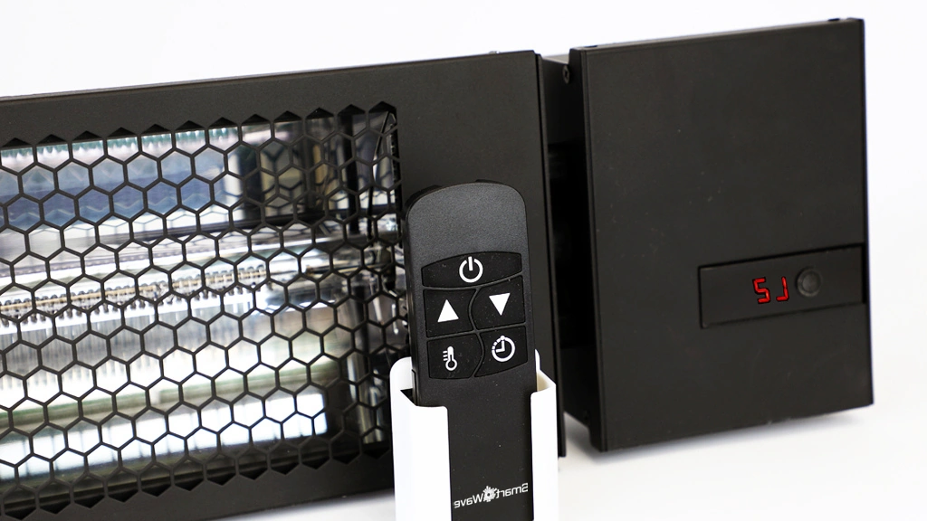 Calefactor Radiante Infrarrojo King Electric SmartWave® 3000W (Serie RK 2-Lámparas), Calentador de Doble Fibra de Carbono con Clasificación IP55, Control Remoto y Montaje Ajustable para Patios y Terrazas