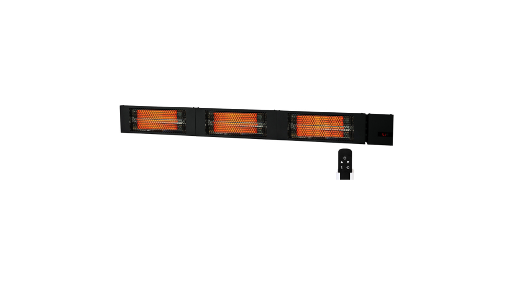 Calefactor Radiante Infrarrojo King Electric SmartWave® 4500W (Serie RK 3-Lámparas), Calentador de Fibra de Carbono IP55 con Control Remoto, Temporizador 24H y Soportes Ajustables para Patios Comerciales y Terrazas