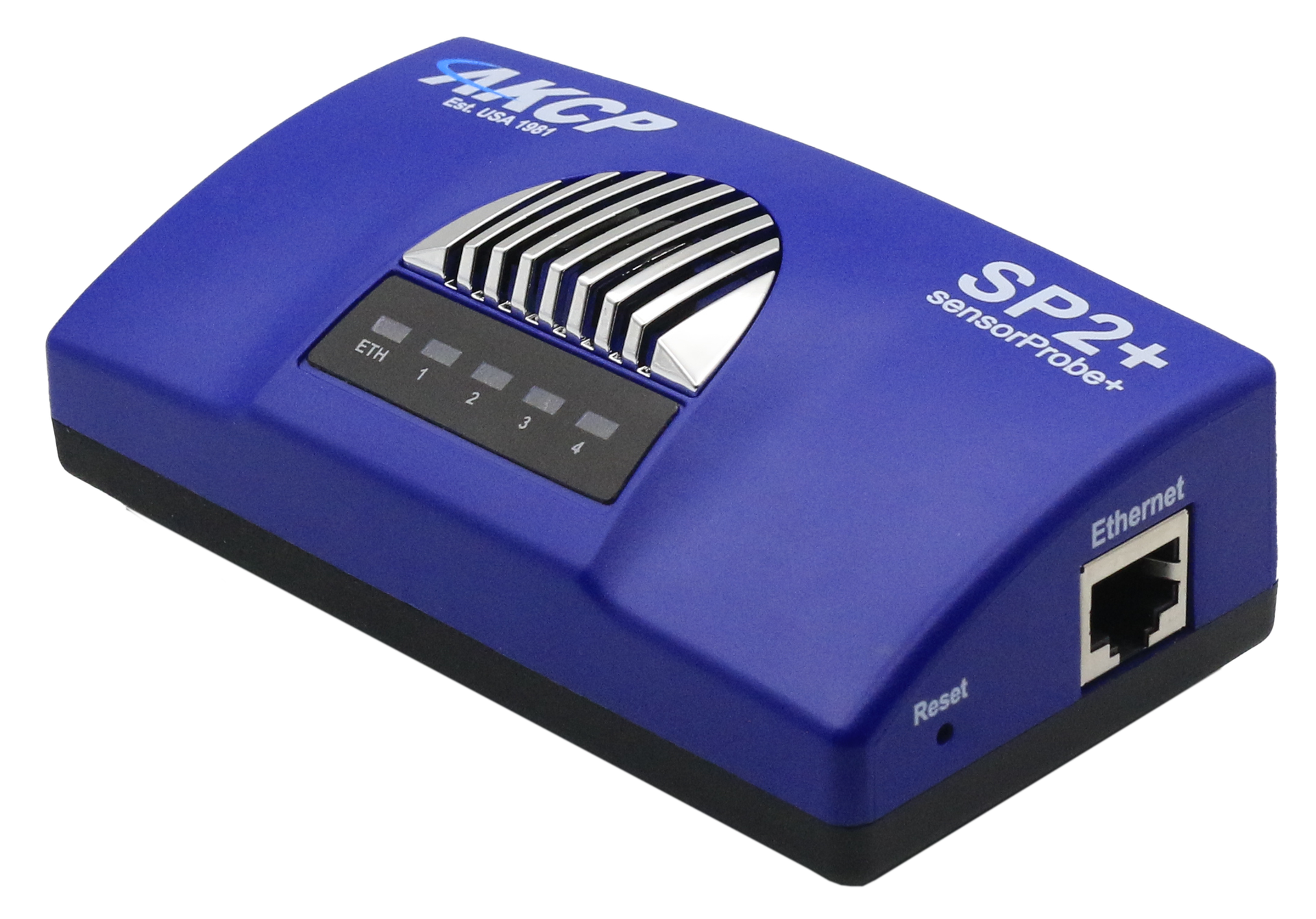 AKCP sensorProbe2+ – Plataforma de monitoreo ambiental IP con 4 puertos de sensores y hasta 20 entradas de contacto seco.