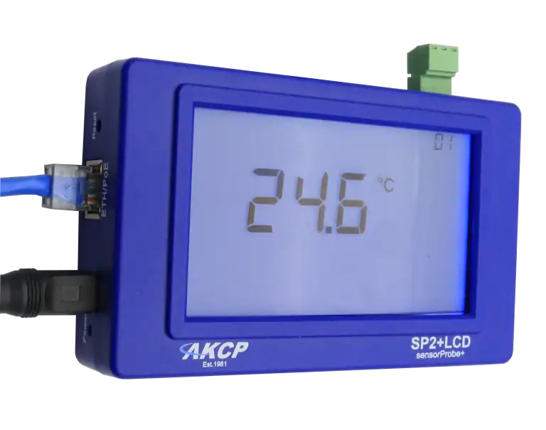 AKCP SensorProbe2+ LCD (SP2+LCD) – Monitor Ambiental Inteligente SNMP con 4 Puertos de Sensores, Pantalla LCD y Alertas por Email/Trap para Centros de Datos