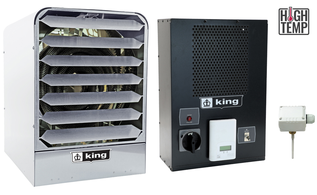 Modelo KBSH King Electric Calentador de Unidad de Acero Inoxidable para Alta Temperatura, Hasta 160°F, Panel de Control Remoto, Gabinete NEMA 4 Lavable, Ideal para Plantas de Alimentos y Laboratorios