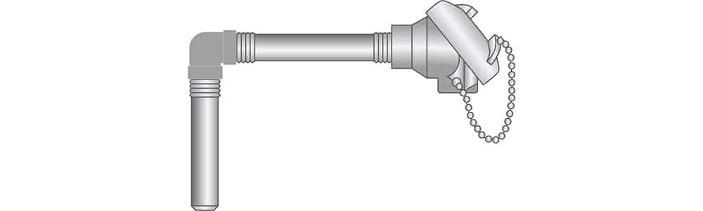 MPI Morheat Termopar de Metal Base con Tubo de Protección y Codo de 90 Grados para Hornos Industriales, Sensor Tipo J y K, Cabezal de Aluminio, Transmisor 4-20mA, Alta Temperatura