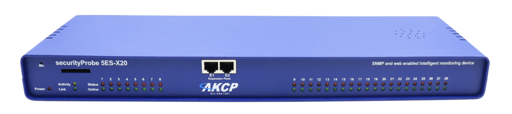 AKCP securityProbe 5E-X20 Dispositivo de Monitoreo Ambiental con 20 Contactos Secos, Soporte para 500 Sensores, 4 Cámaras y Servidor Web Linux