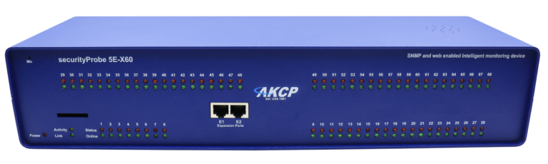 AKCP securityProbe 5E-X60 Dispositivo de Monitoreo Ambiental con 60 Contactos Secos, Soporte para 500 Sensores, 4 Cámaras y Servidor Web Linux