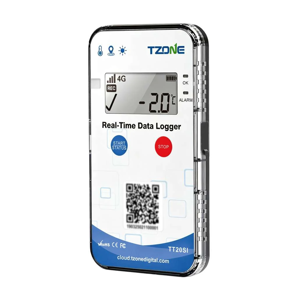 TZONE TT20SI Registrador de Datos de Temperatura en Tiempo Real 4G LTE, Sensor Digital de Luz y Vibración, Batería de Larga Duración